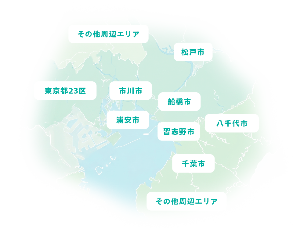 対応エリアマップ：千葉県・東京都23区を中心に対応